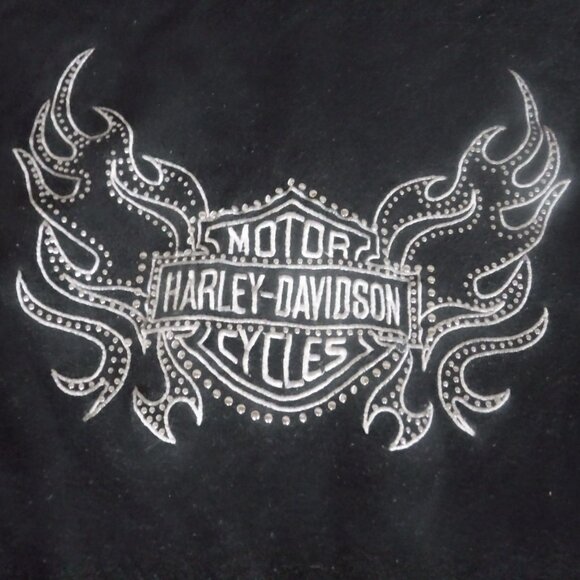 Harley Davidson black Short Sleeve Sweat Shirt Zipper Front Womens Size 1 W - Picture 9 of 9